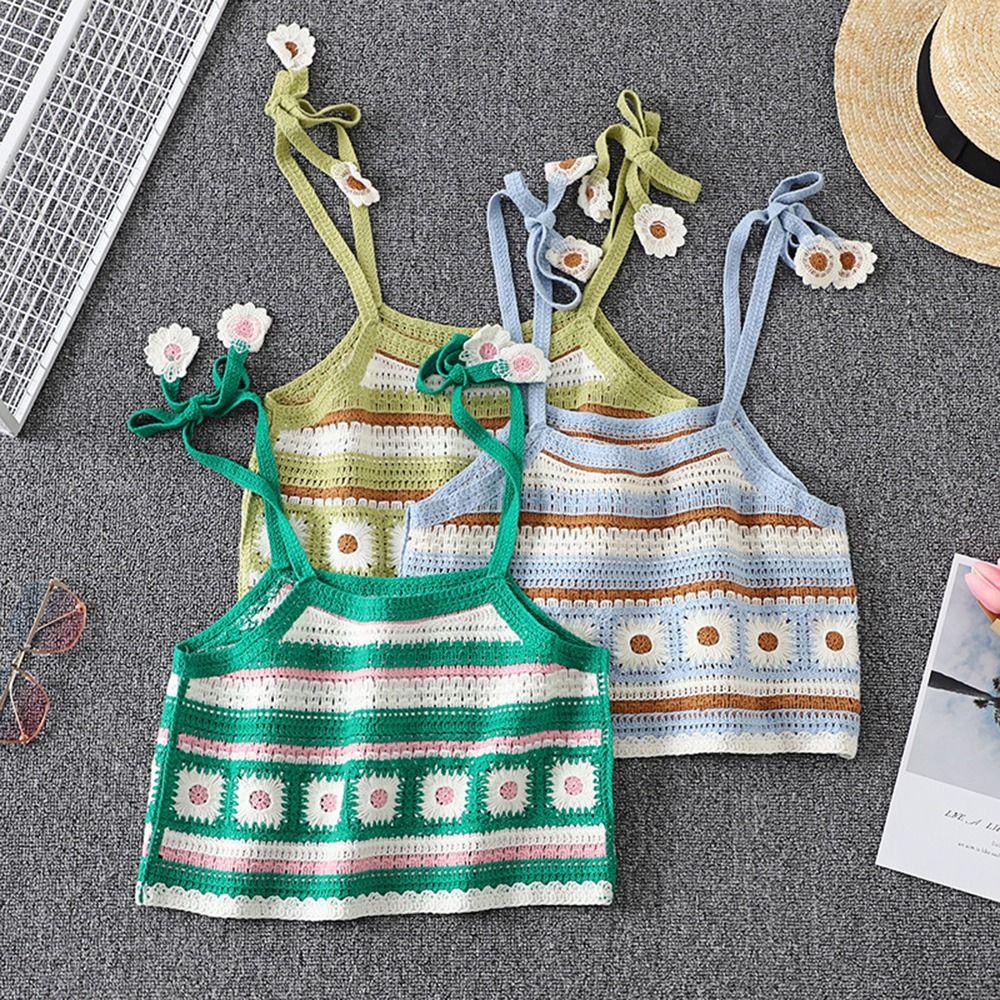 DANES Áo Hai Dây Dệt Kim Họa Tiết Hoa Thời Trang Mùa Hè Cho Nữ