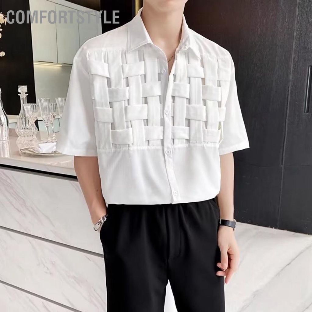 Áo sơ mi nửa tay nam dệt kim Thời trang mùa hè Màu rắn Turndown Cổ áo hàng đầu cxmin05.vn