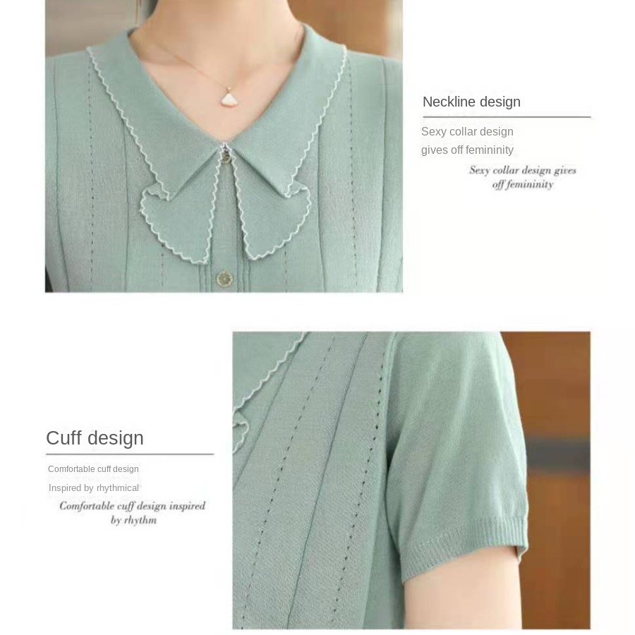 Áo Thun Lụa Lạnh Mỏng Tay Ngắn Cổ Búp Bê Phong Cách Hàn Quốc Thời Trang Mùa Hè Hàng Mới Dành Cho Bạn Nữ