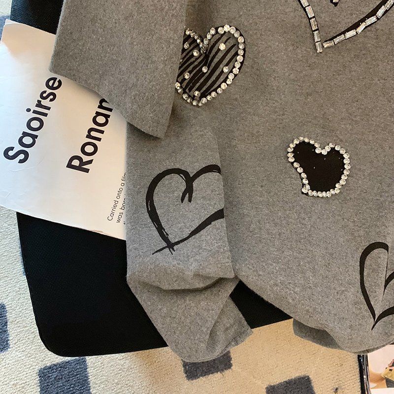 Áo Thun 100% Cotton Tay Ngắn In Hình Trái Tim Đính Đá Thời Trang Mùa Hè 2023 Phong Cách Mới Cho Nữ