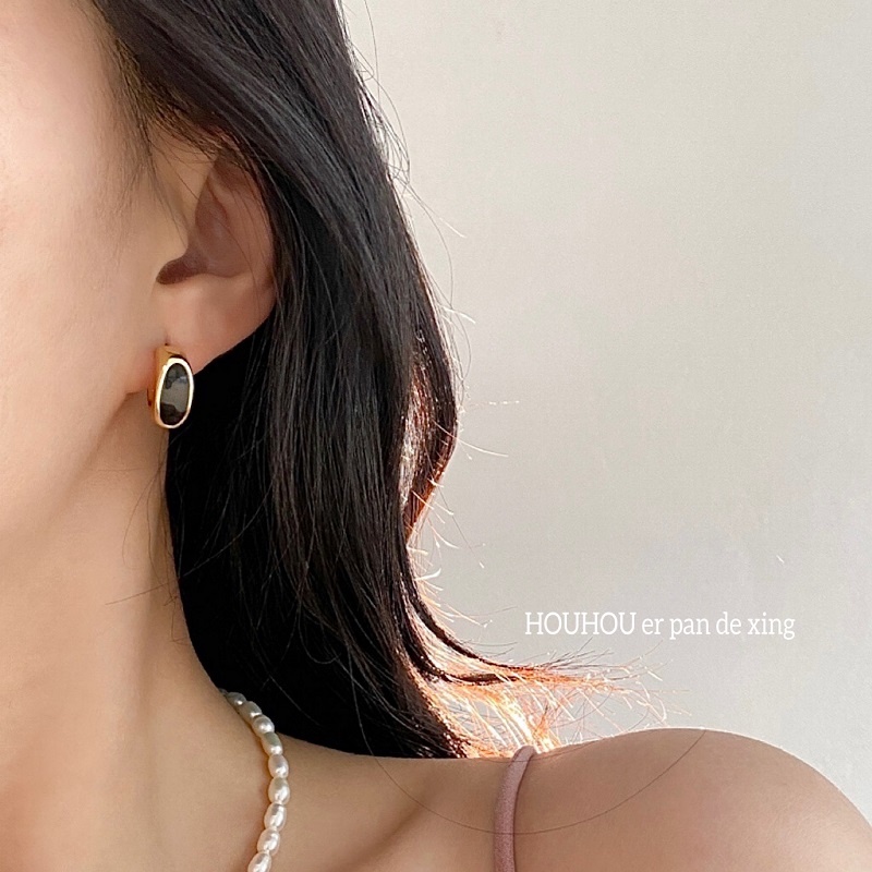 Bông Tai Màu Đen Thiết Kế Đơn Giản Phong Cách Pháp Thời Trang 2023