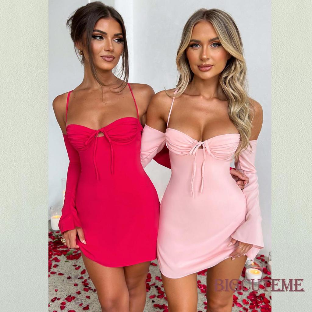 [] - Đầm Hai Dây Mini Cổ Khoét Sâu Mùa Hè Có Tay Áo Dành Cho Nữ