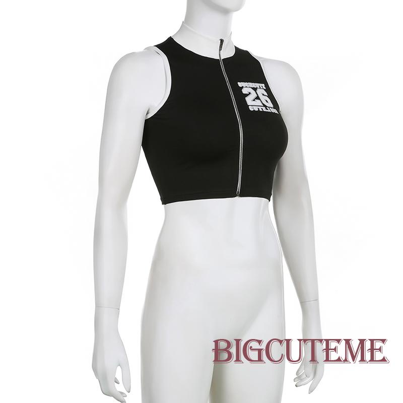 Áo Croptop Sát Nách Có Khóa Kéo In Số Thời Trang Mùa Hè Cho Nữ