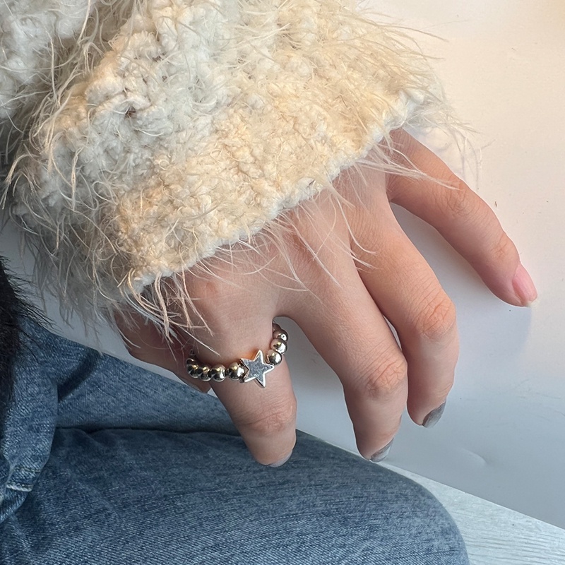 Nhẫn Tròn Hình Ngôi Sao Bằng Hợp Kim Màu Sắc Cổ Điển Phong Cách Hàn Quốc