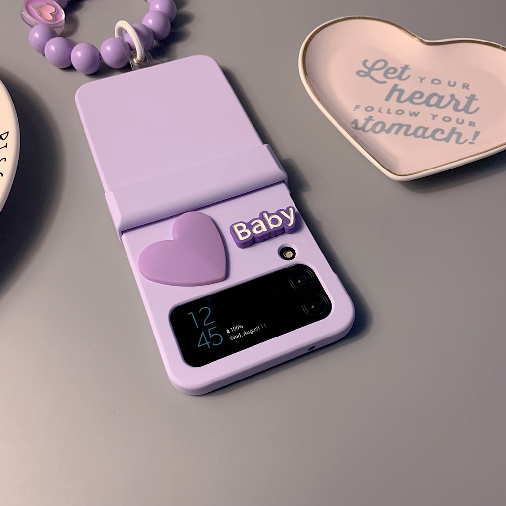 Ốp Điện Thoại Màu Tím in Hình Trái Tim 3 Trong 1 Cho Samsung Galaxy Z Flip 3 5G Z Flip 3 ZFlip 3 Z Flip4 ZFlip 4