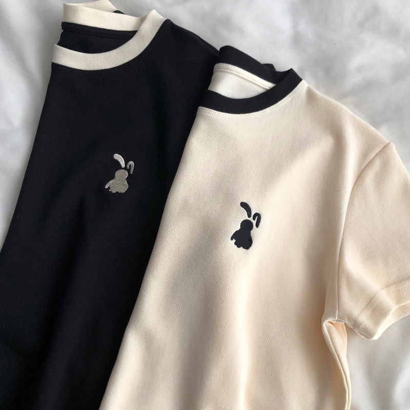 Áo Thun 100% cotton Tay Ngắn Thêu Họa Tiết Mới Phong Cách Hàn Quốc Cho Nữ 200g