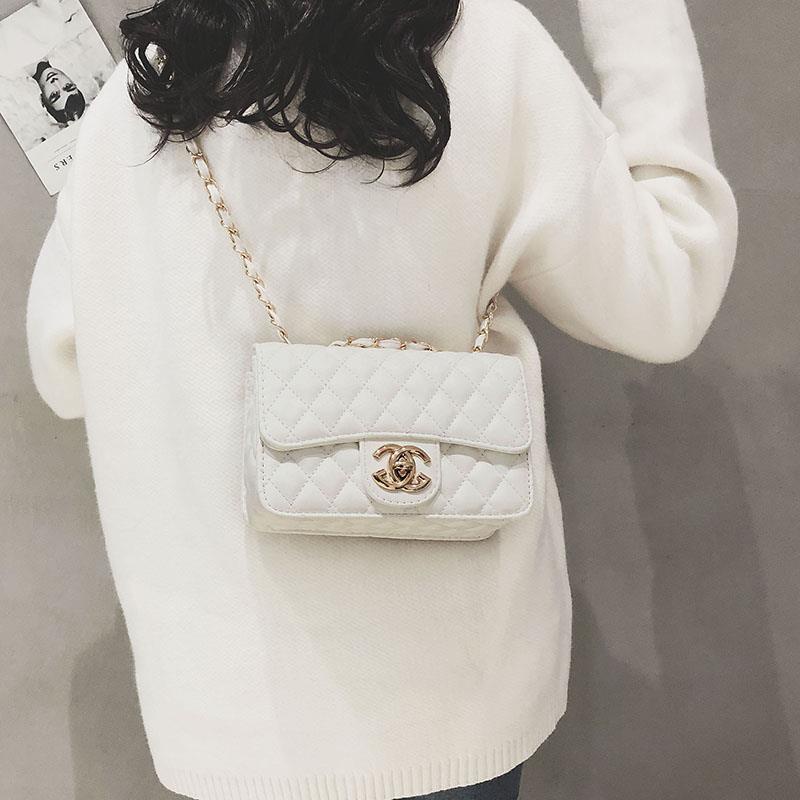 Túi Đeo Chéo Da Mềm Dáng Vuông Nhỏ Phối Dây Xích Thời Trang Cho Nữ