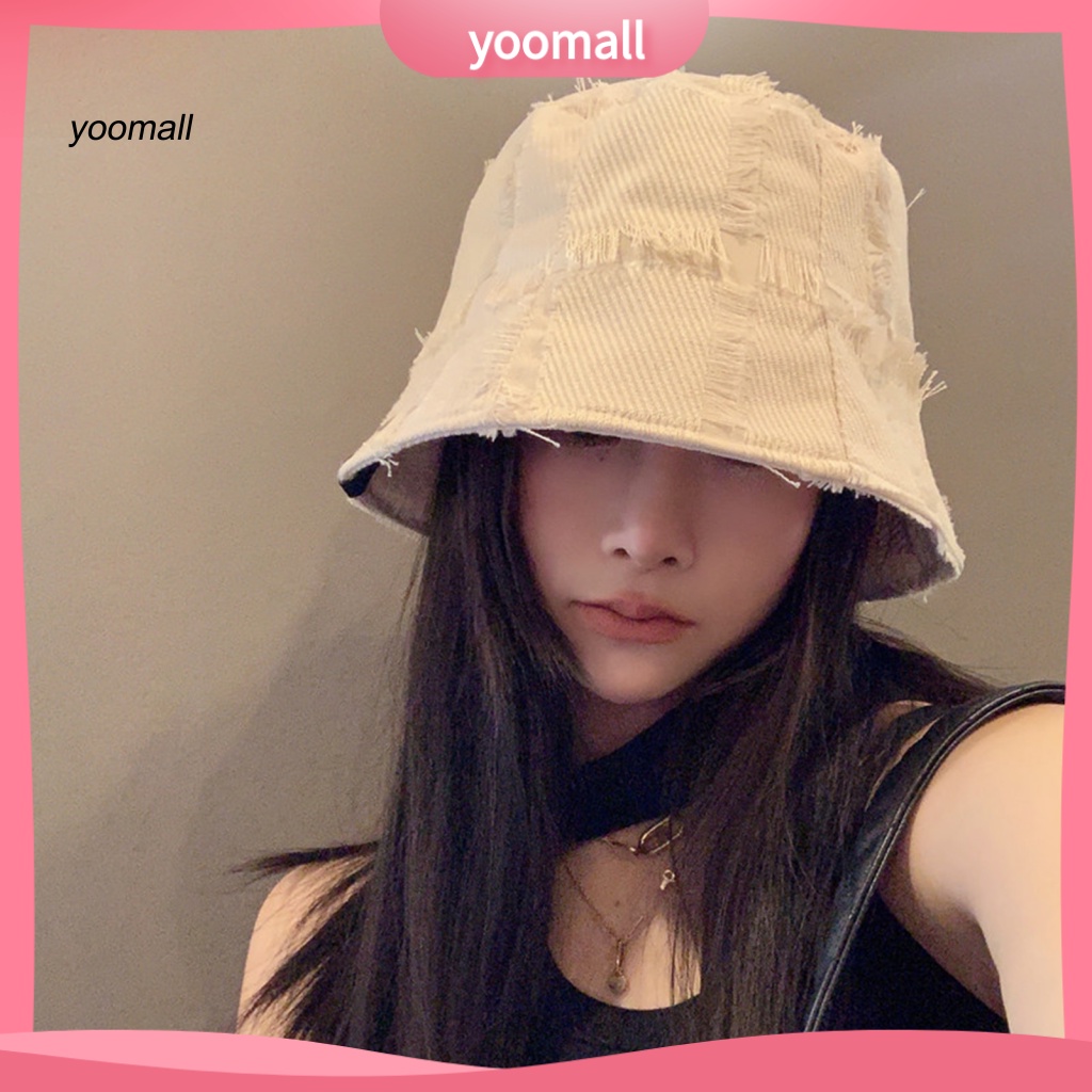 / Yo / Mũ Bucket Màu Trơn Thêu Họa Tiết Caro Dành Cho Nữ Hóa Trang