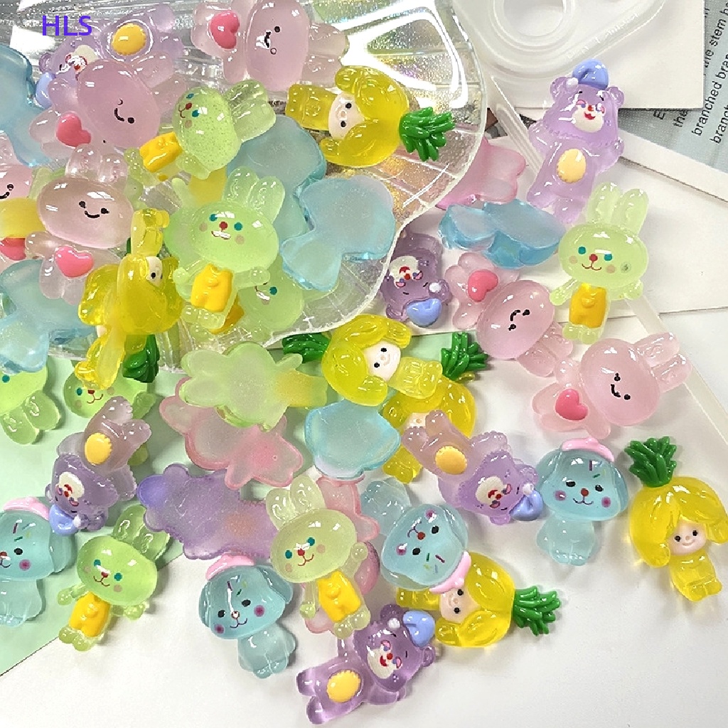 Bộ 5 Tượng Thỏ / Gấu Hoạt Hình Màu Dạ Quang DIY Trang Trí Nhà Cửa