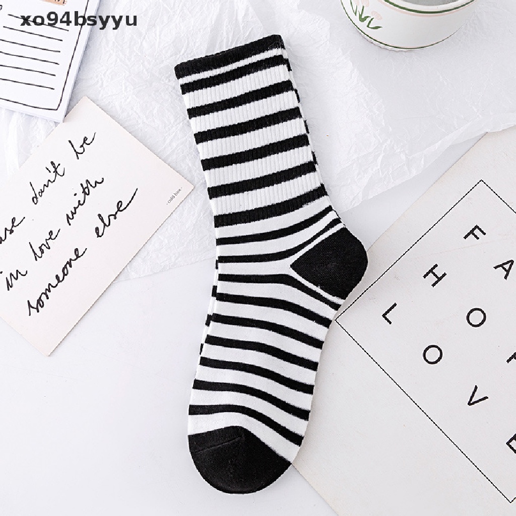 Vớ Cotton Cổ Cao Họa Tiết Hoạt Hình Màu Trắng Đen Thấm Hút Mồ Hôi Thoáng Khí xo94bsyyu