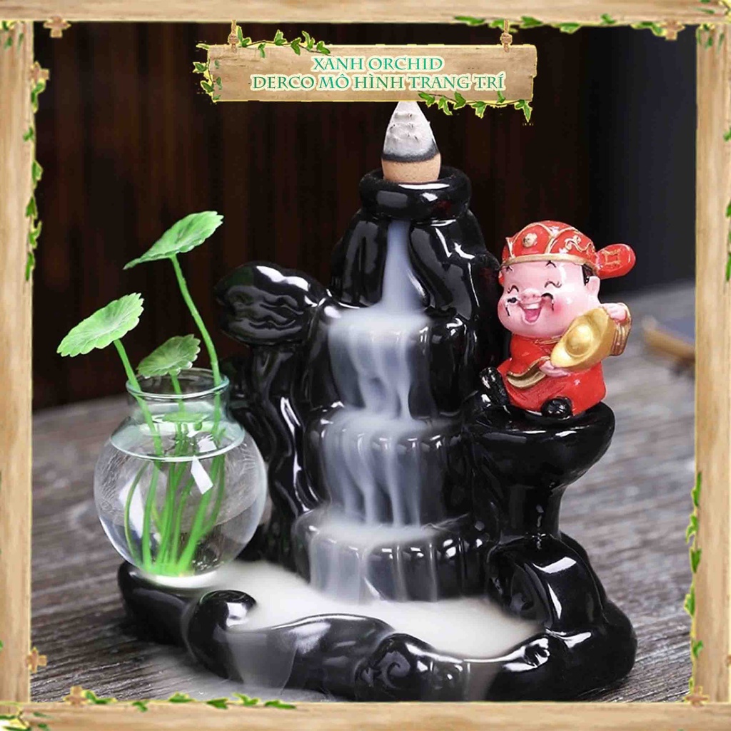 Thác Khói đốt Trầm Hương Để bàn Cute Kèm Chú Tiểu