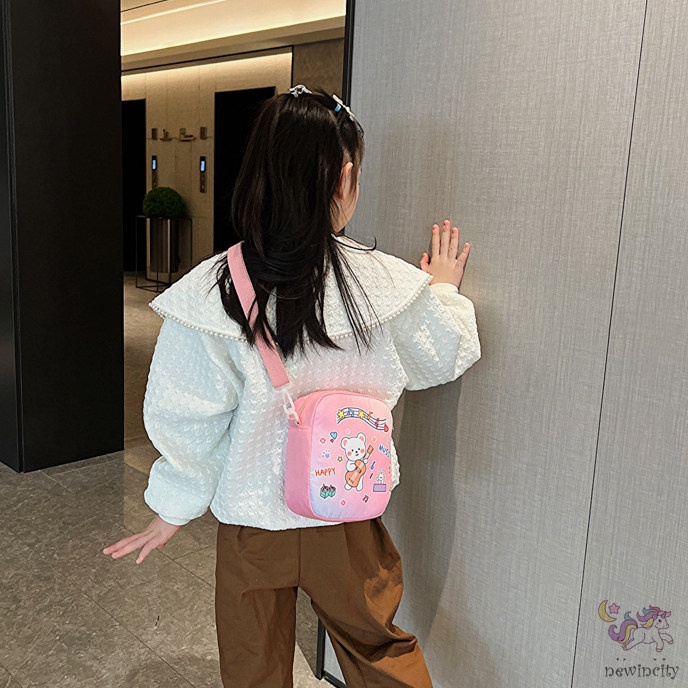 Túi Đeo Chéo Vải Canvas In Họa Tiết Gấu Hoạt Hình Trọng Lượng Nhẹ Phong Cách Hàn Quốc Thời Trang Mùa Hè Cho