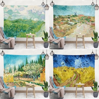 Van Gogh oil painting background cloth ins wind hanging cloth mesh red room decoration background wall cloth renovation dormitory bedside hanging cloth Tapestry Bedside Background
