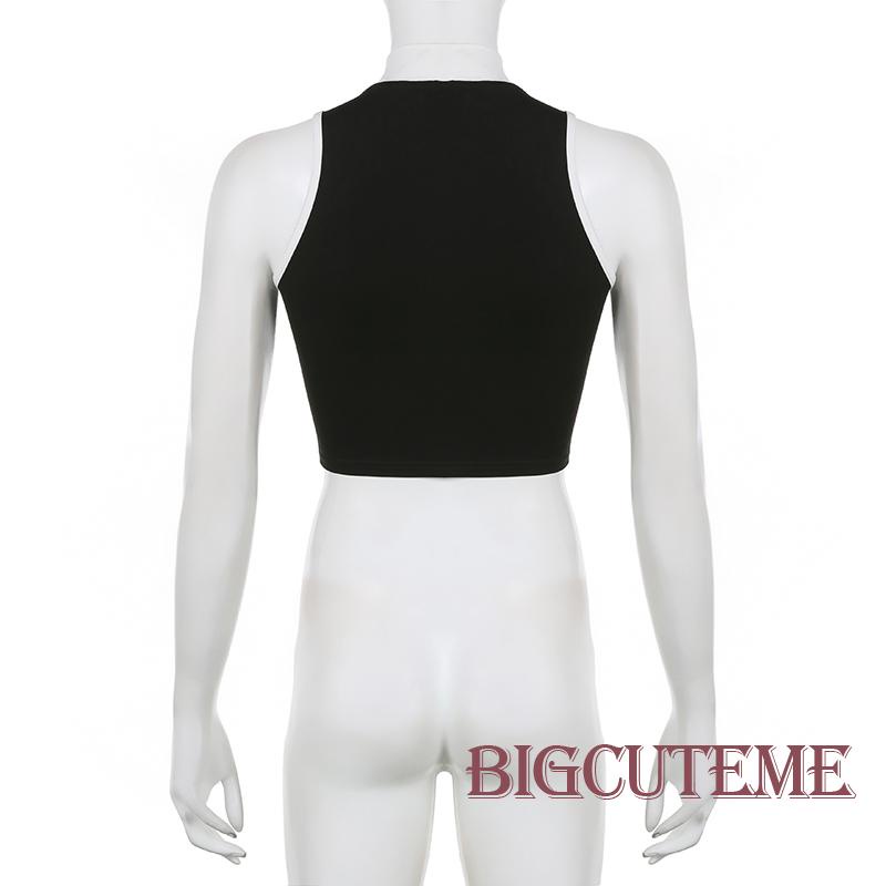 Áo Croptop Sát Nách Có Khóa Kéo In Số Thời Trang Mùa Hè Cho Nữ