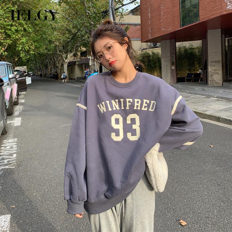 IELGY   Áo sweater Tay Dài Dáng Rộng Dày Dặn Phong Cách retro Hợp Thời Trang Cho Nữ