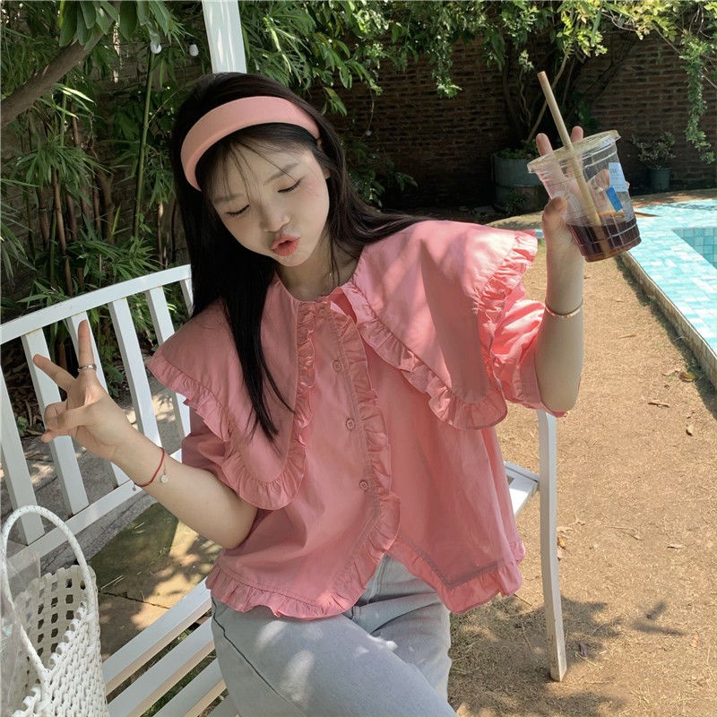 Áo kiểu COZOK tay ngắn cổ búp bê thời trang mùa hè cho nữ