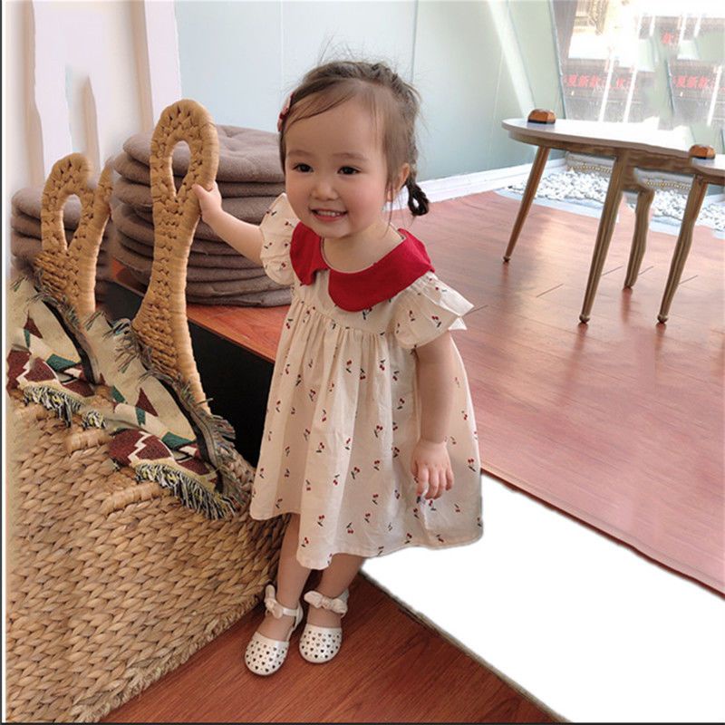 Đầm Hoa Cổ Búp Bê Chất Liệu Cotton Thời Trang Mùa Hè Dành Cho Bé Gái