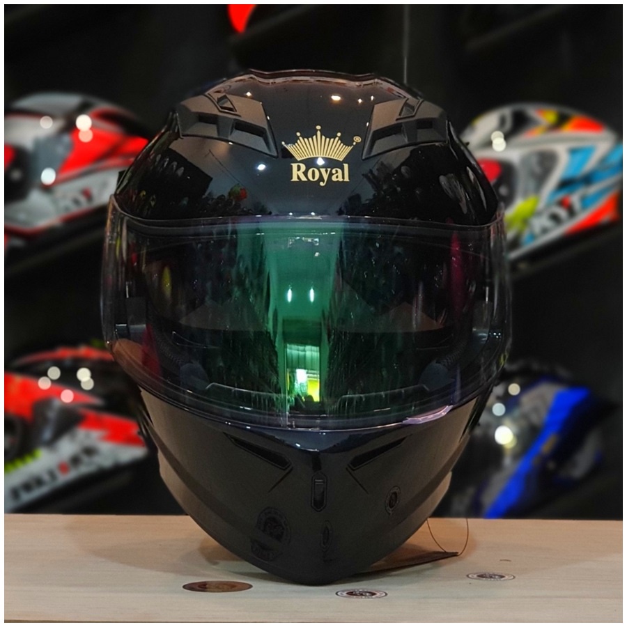 Mũ bảo hiểm full face 2 kính Royal M266 đen bóng cao cấp, hàng chính hãng + tặng túi đựng nón