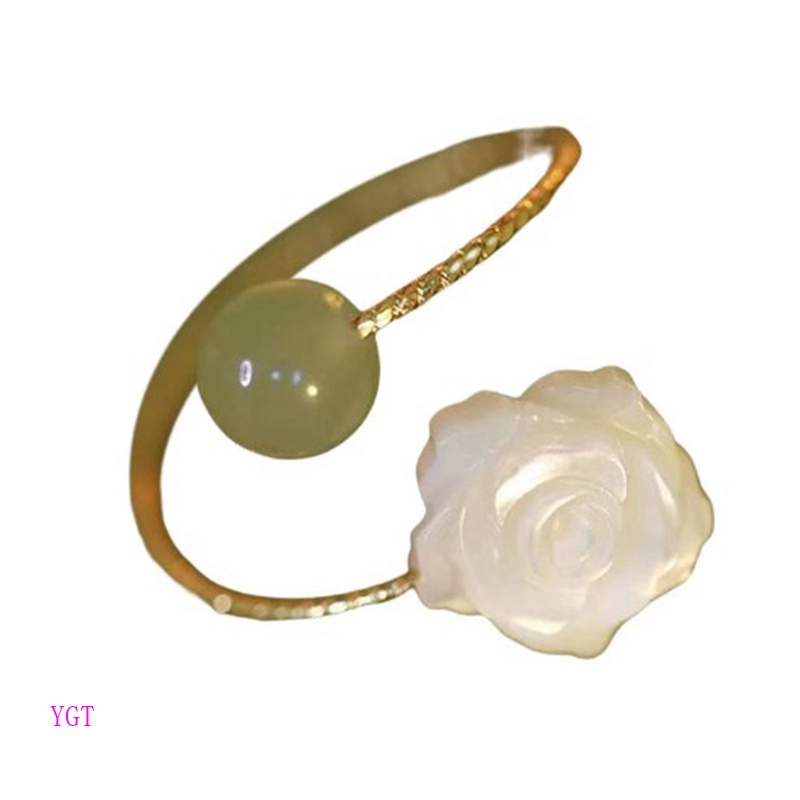 Ygt Nhẫn Hở Hình Hoa Hồng Đính Ngọc Bích Trắng Phong Cách Vintage Sang Trọng Cho Nữ