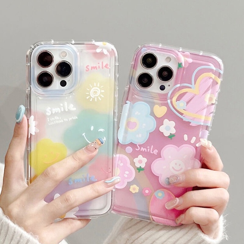 Ốp Điện Thoại TPU Mềm Trong Suốt Hình Mặt Cười Cầu Vồng Cho IPhone 14 Pro Max 13 12 11 Pro XS Max X XR 7 8 6 6S Plus