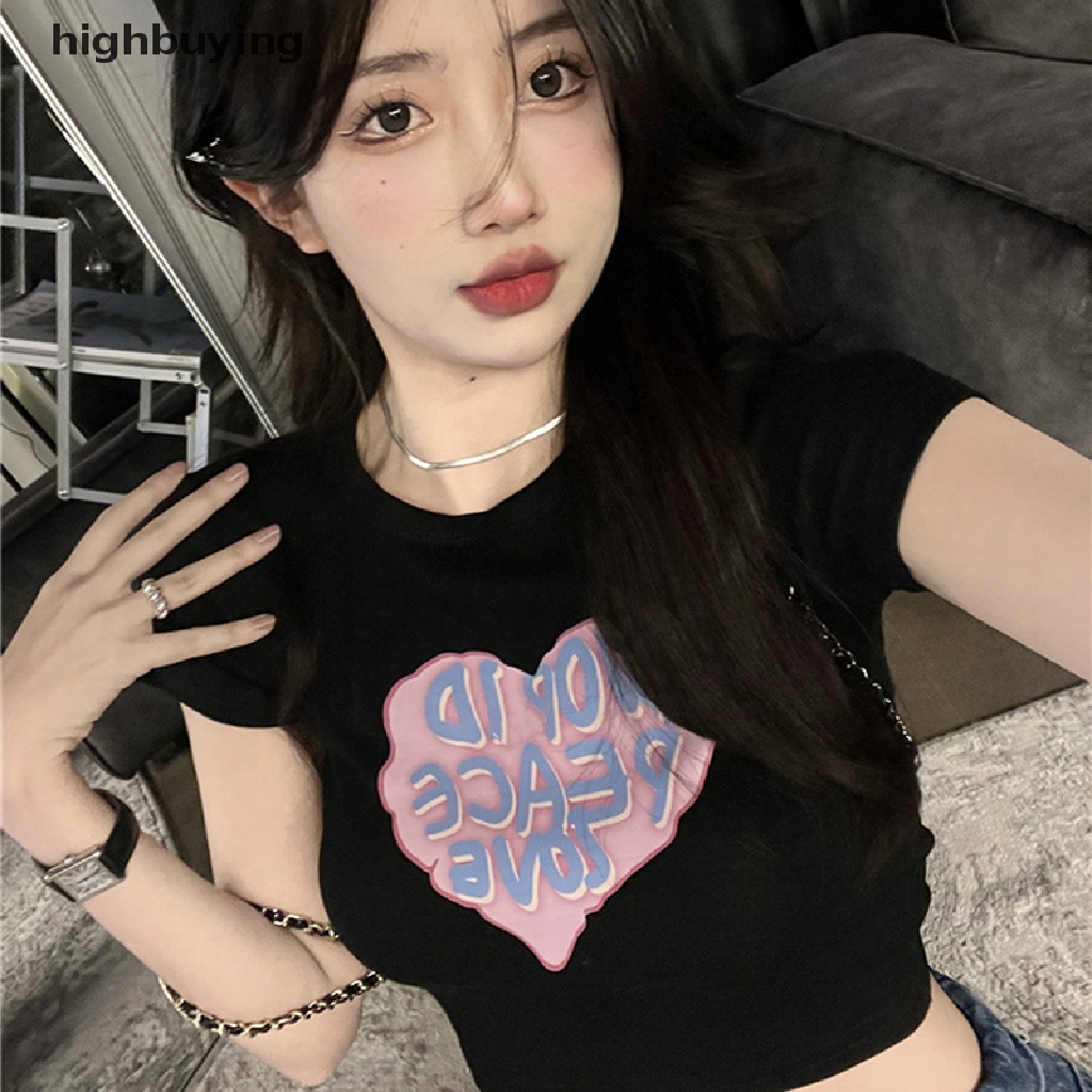 Áo Thun Lửng Ngắn Tay Cổ Tròn In Chữ Thời Trang Cho Nữ