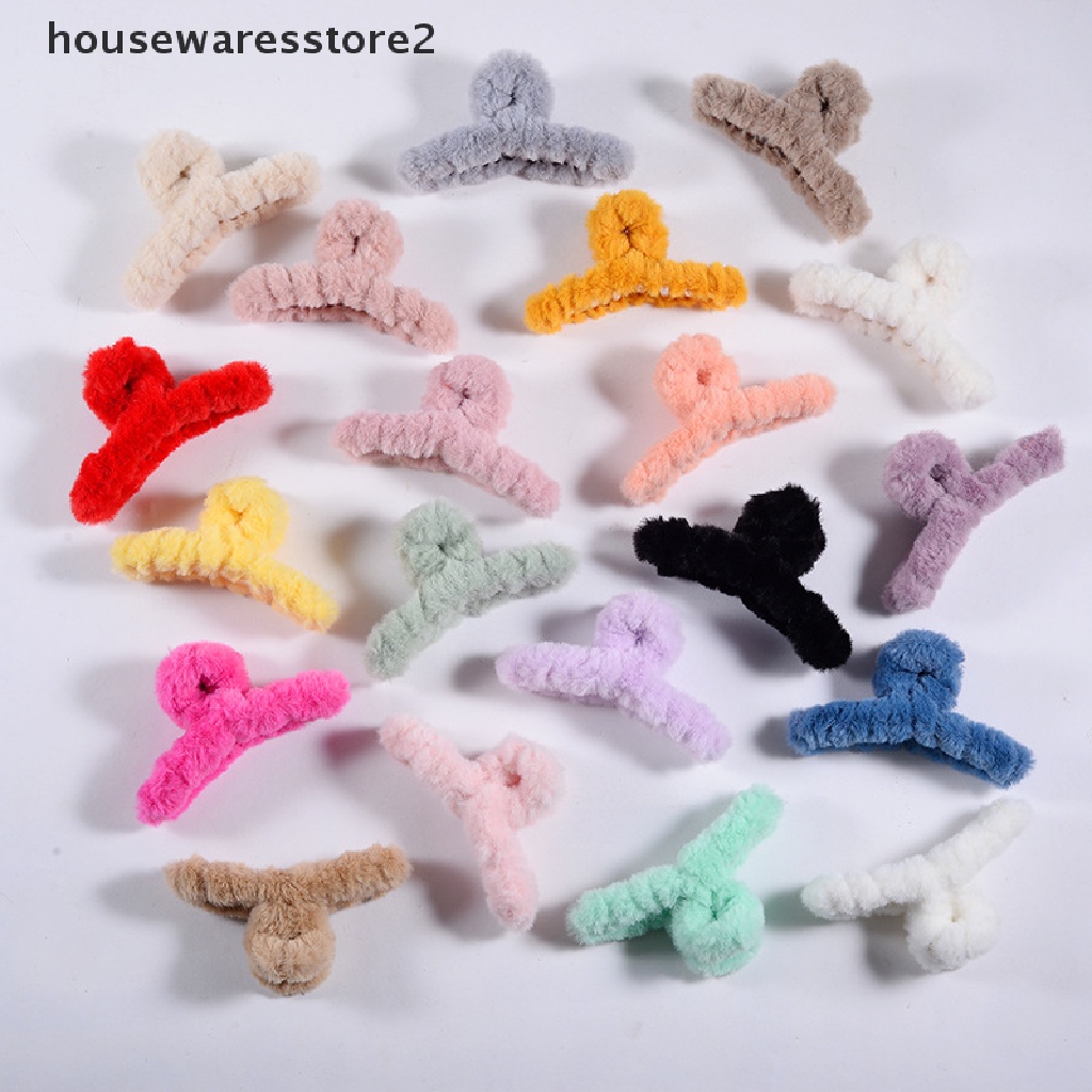 [Housewarestore2] Kẹp Tóc Càng Cua Bằng Lông Giả Acrylic Trơn Dễ Thương Phong Cách Hàn Quốc Thanh Lịch Mùa Thu Đông Cho Nữ