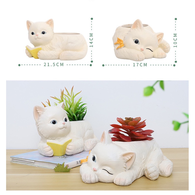 Chậu Cây Cảnh Bằng Gốm Sứ Hình Mèo Trắng Dễ Thương