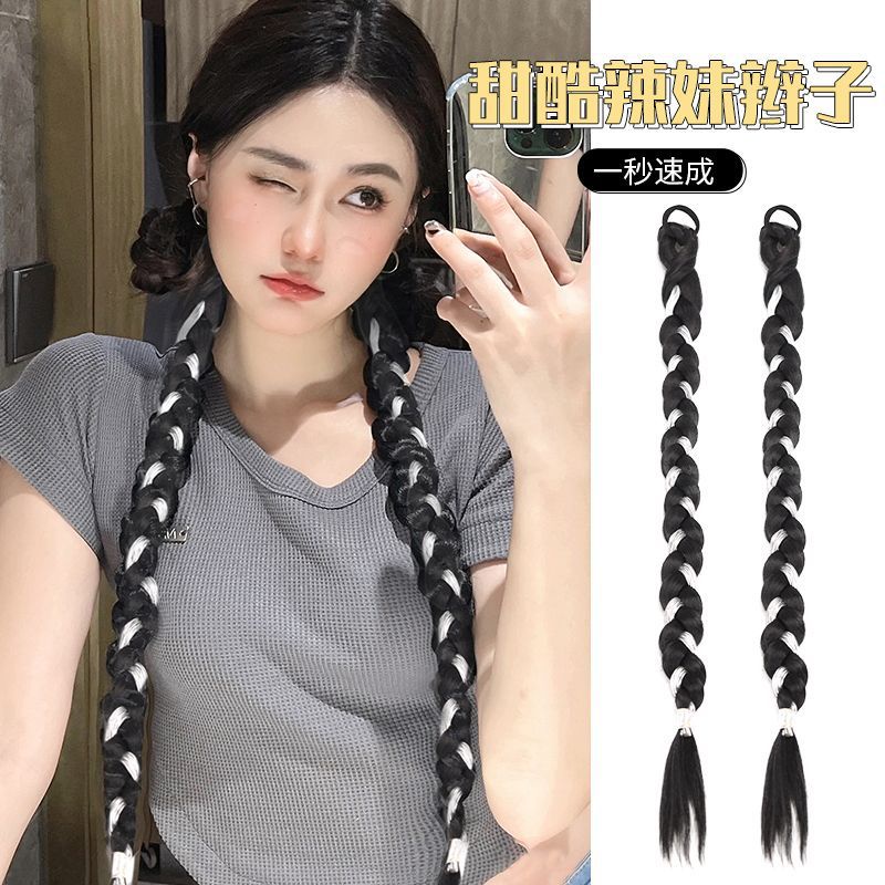 Tóc giả thắt bím MISS FANCY bằng sợi bạc kiểu 2 bên thời trang dài 60cm