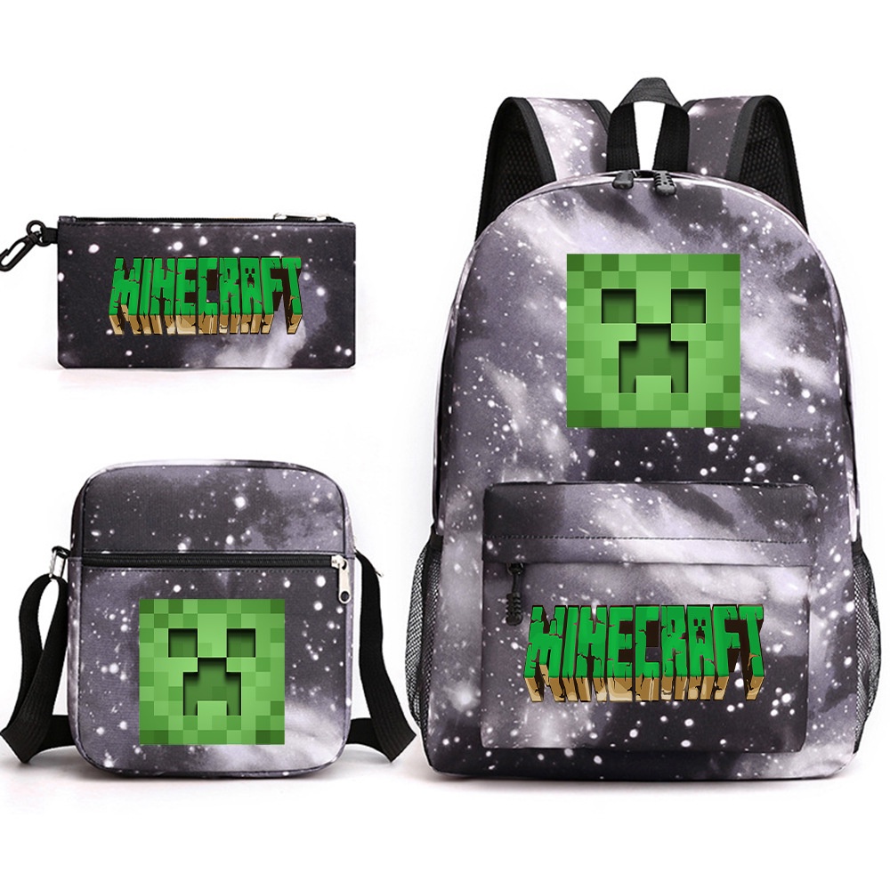 Set 3 Balo Túi Xách Ví Canvas Họa Tiết Minecraft Dễ Thương