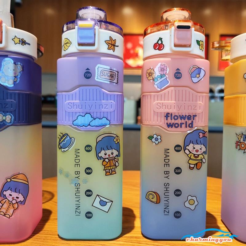 900ML/720ML Bình Nước Nhựa Không BPA Hình Vuông Tiện Dụng Mang Theo Du Lịch/ Cắm Trại