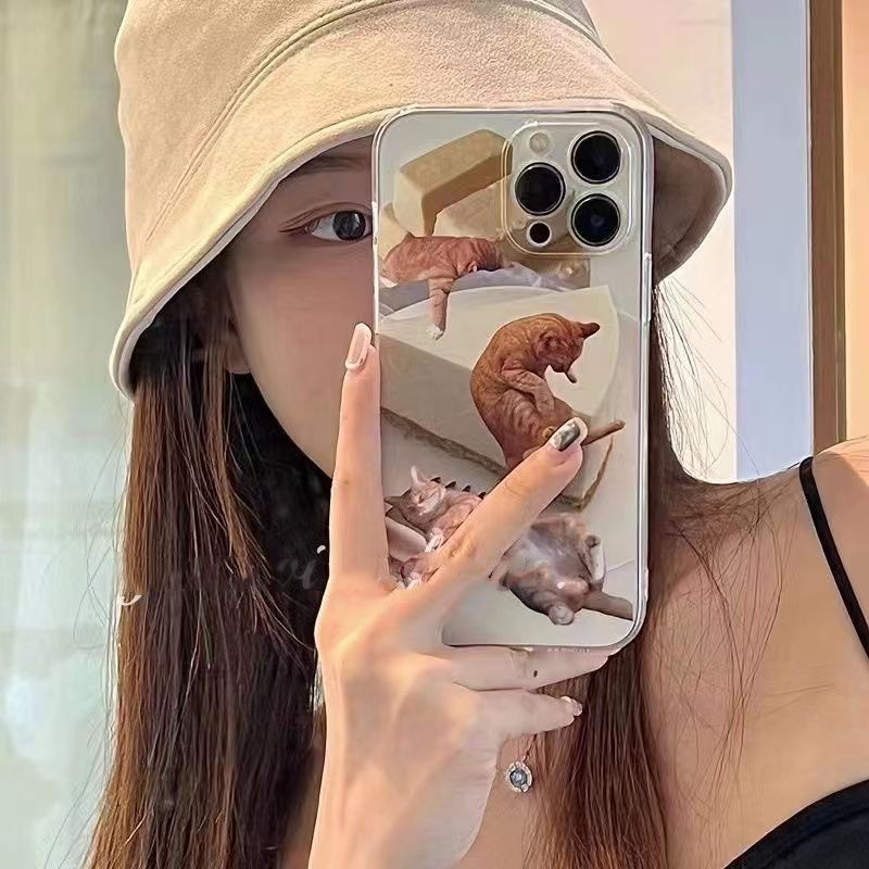 ✅Ốp Điện Thoại Silicon Mềm Chống Sốc Hình Mèo Uống Rượu Mặt Kính 8Pin Cho iPhone 13 14promax 12 11 xr U3G2