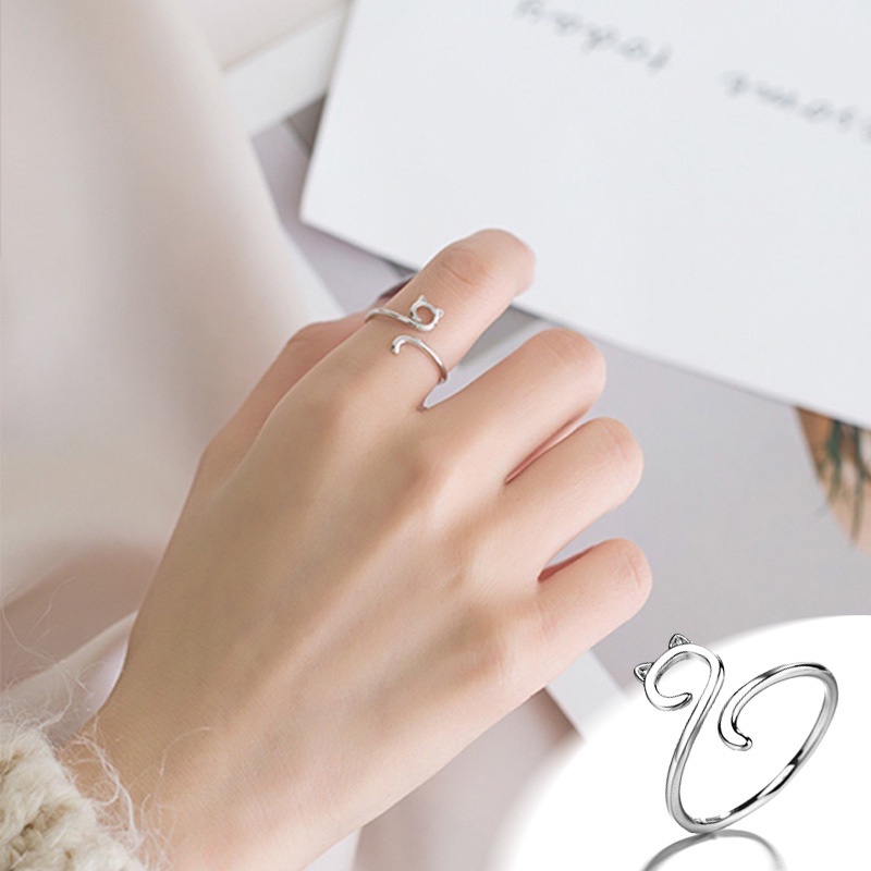 Nhẫn Hở Màu Bạc Hình Tai Mèo Dễ Thương Cá Tính