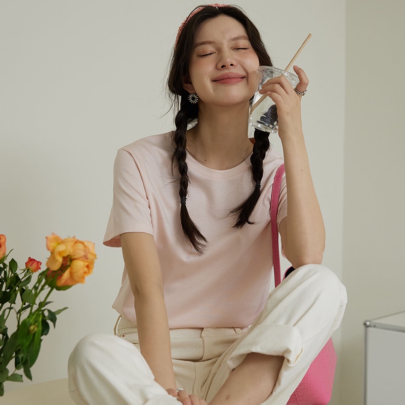 Áo Thun Trơn Nữ Cổ Tròn Thời Trang, Thun Co Dãn Thoáng Mát