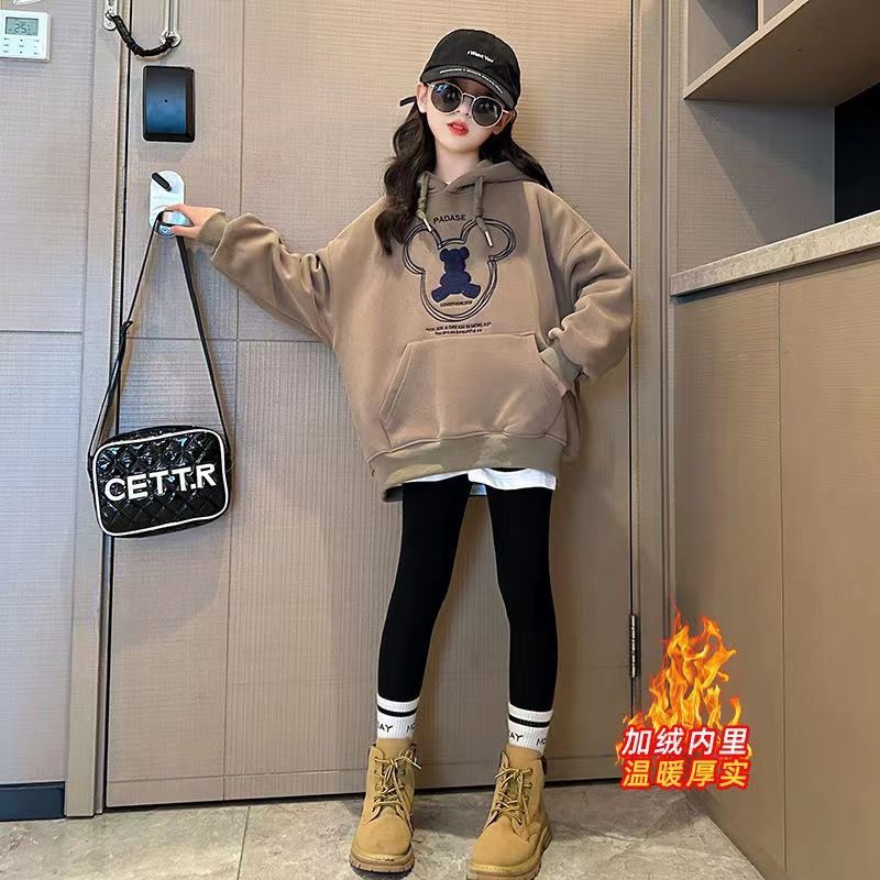 ✨Bộ Quần Áo Thời Trang Dễ Thương Cho Bé✨Áo Nỉ Lót Lông Cừu Họa Tiết Hoạt Hình Dễ Thương Cho Bé Gái