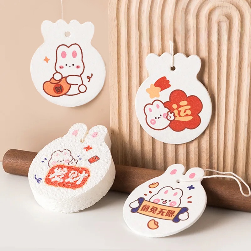 Miếng Xốp Rửa Chén Dạng Nén Hình Thỏ May Mắn Siêu Thấm Có Thể Tái Sử Dụng