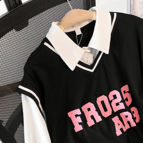 Áo Thun polo Tay Ngắn Giả Hai Lớp Mẫu Mới 2023 Phong Cách Preppy Bóng Rổ Thời Trang Hàn Quốc Dành Cho Nữ