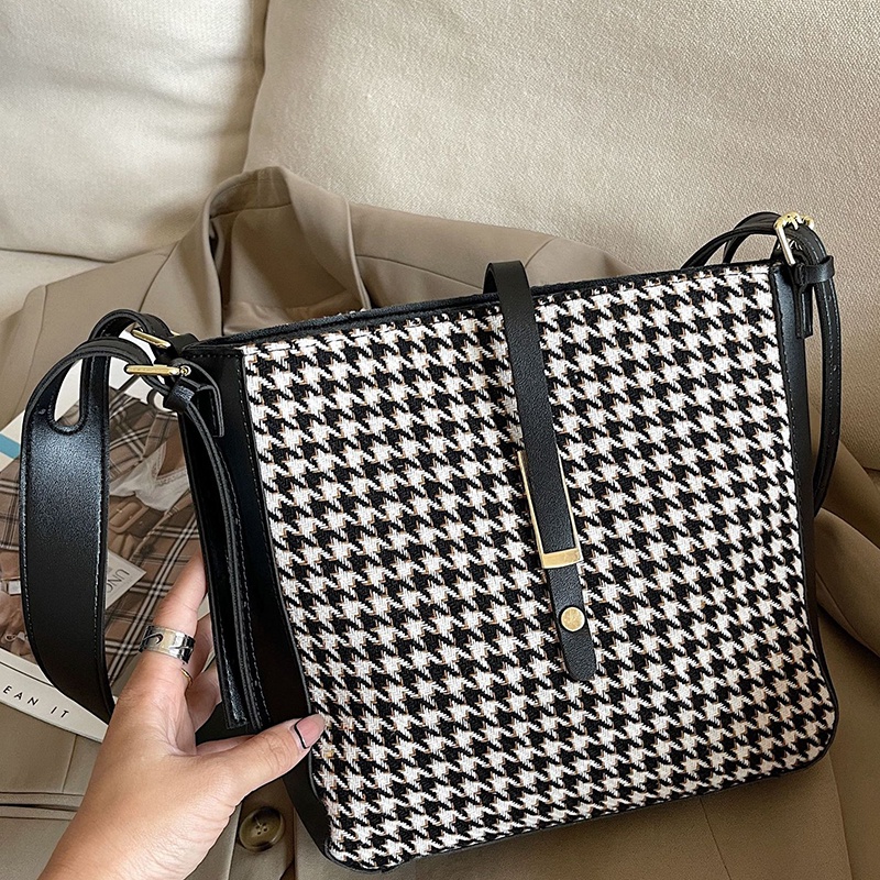 Túi Đeo Chéo Vải canvas Họa Tiết houndstooth Dễ Phối Đồ Thời Trang Cho Nữ