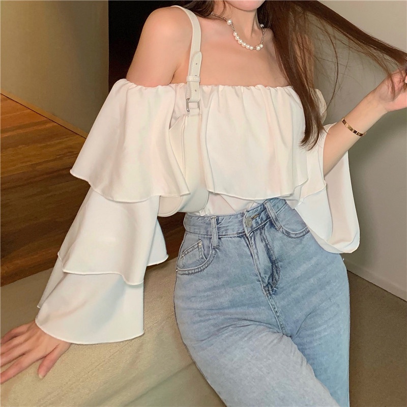 IELGY Áo Kiểu Hở Vai Tay Dài Thời Trang Quyến Rũ Cho Nữ