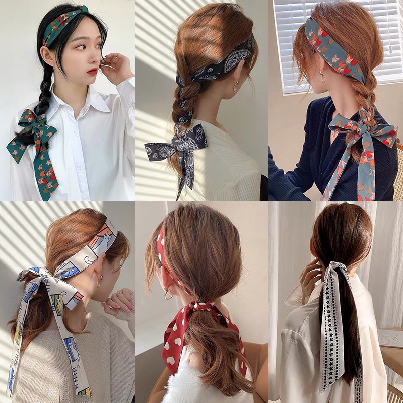 Dây buộc tóc ruy băng AIJOLEN in họa tiết hoa thanh lịch phong cách Hàn Quốc thời trang cho nữ