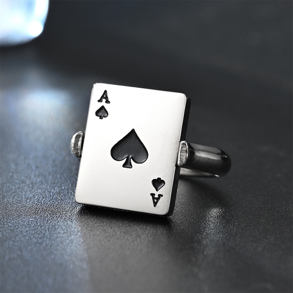Nhẫn Thép Titan Hai Mặt Khắc Chữ Poker Ace Of Spades Phong Cách Hip Hop Cho Cặp Đôi KCR224