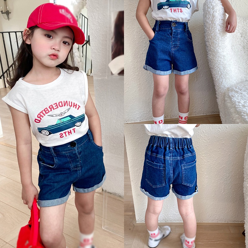 Quần Short Denim Lưng Thun Co Giãn Một Nút Thời Trang Mùa Hè Phong Cách Hàn Quốc Cho Nam Và Nữ