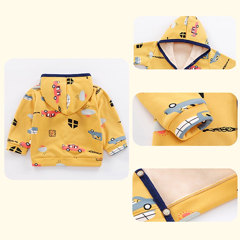 MOMCHOOSE  Áo Khoác Hoodie Mùa Đông Tay Dài Dày Dặn Ấm Áp In Họa Tiết Hoạt Hình Cho Bé