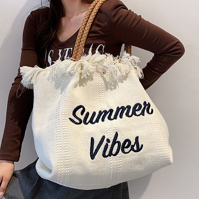 Túi Đeo Vai Bằng Vải canvas Cỡ Lớn In Họa Tiết Màu Hồng Dễ Phối Đồ Thời Trang Cho Nữ