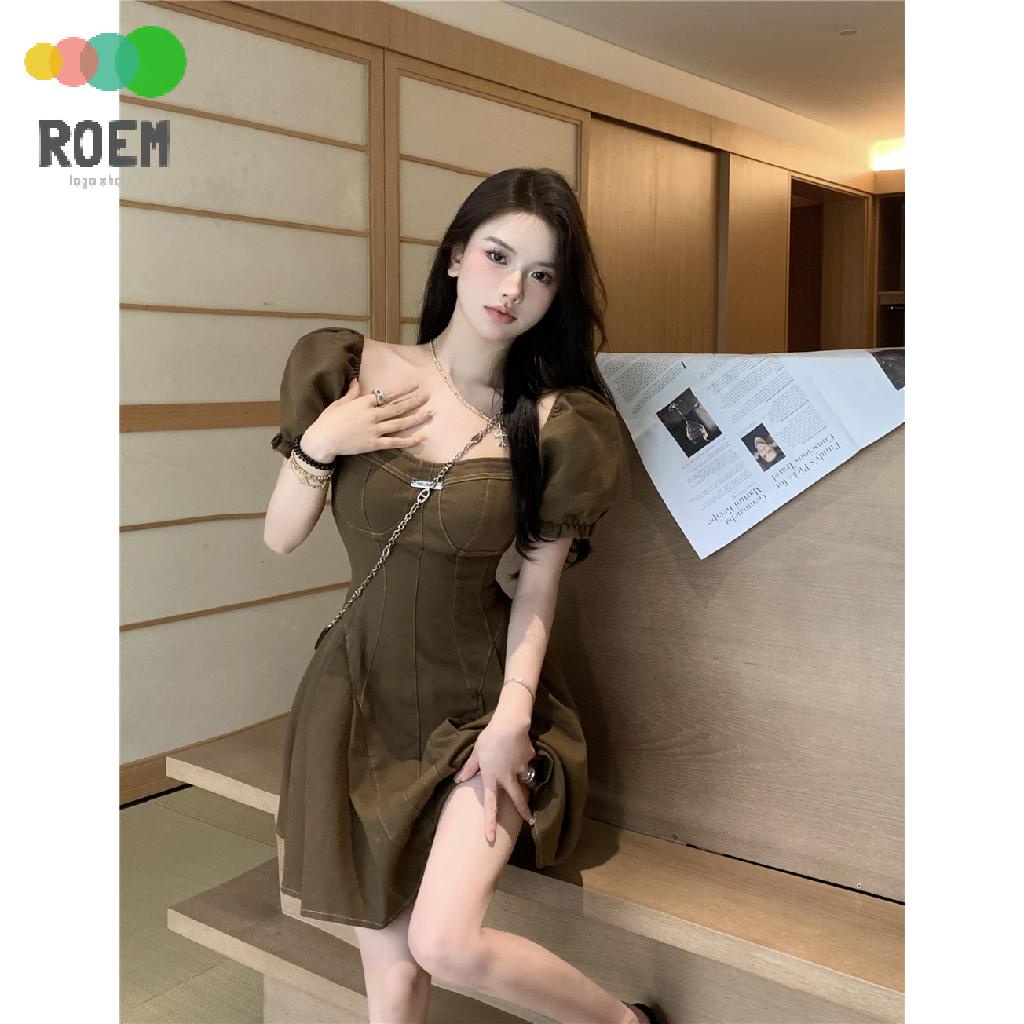 Đầm Dáng Chữ a Xếp Ly Màu Cà Phê Phong Cách Pháp Thời Trang Mùa Hè Xinh Xắn Cho Nữ