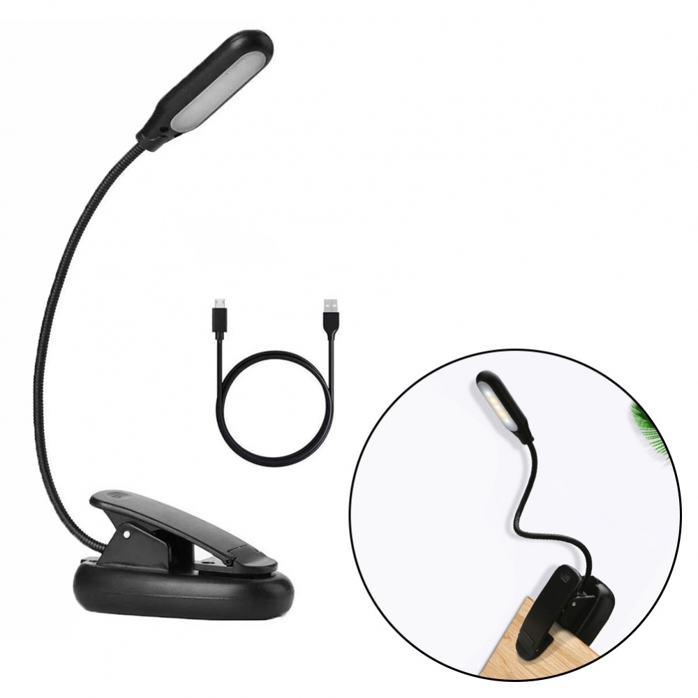 LED Reading Book Light With Flexible Clip USB Rechargeable Lamps For Reader