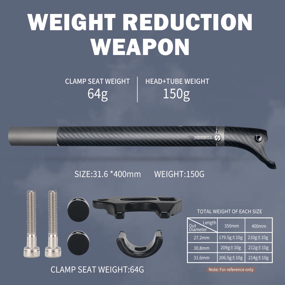 Cột Yên Xe Đạp Tosek 3K 20mm 27.2 / 30.8 / 31.6 Mtb Bằng Sợi Carbon