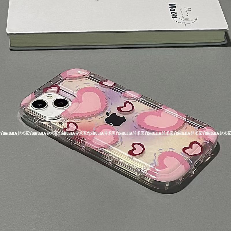 ✅Ốp Điện Thoại Mềm Họa Tiết Trái Tim Lớn Màu Hồng Cho iPhone 14promax 13 11 12 7 8 7P 50