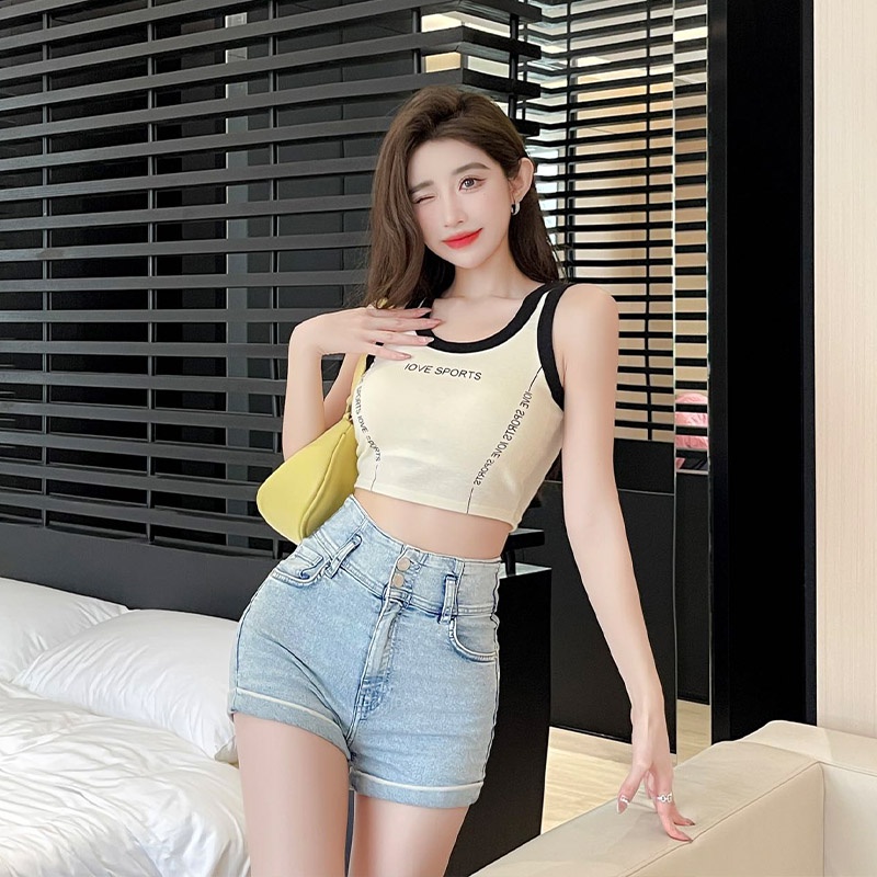 Áo tanktop YEYA thể thao dáng ngắn in chữ cá tính thời trang cho nữ