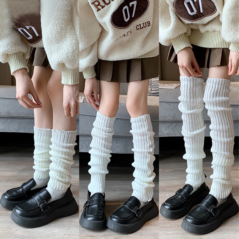 Vớ Dệt Kim Dài Chân Màu Trắng Ấm Áp Mùa Thu Đông Phong Cách Lolita jk