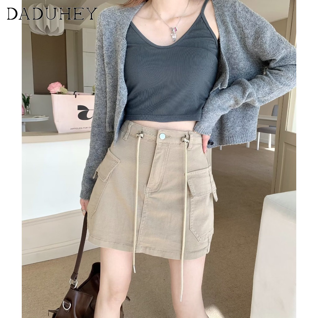 Chân váy DADUHEY phối dây rutts màu sáng vải denim thời trang phong cách Hàn Quốc